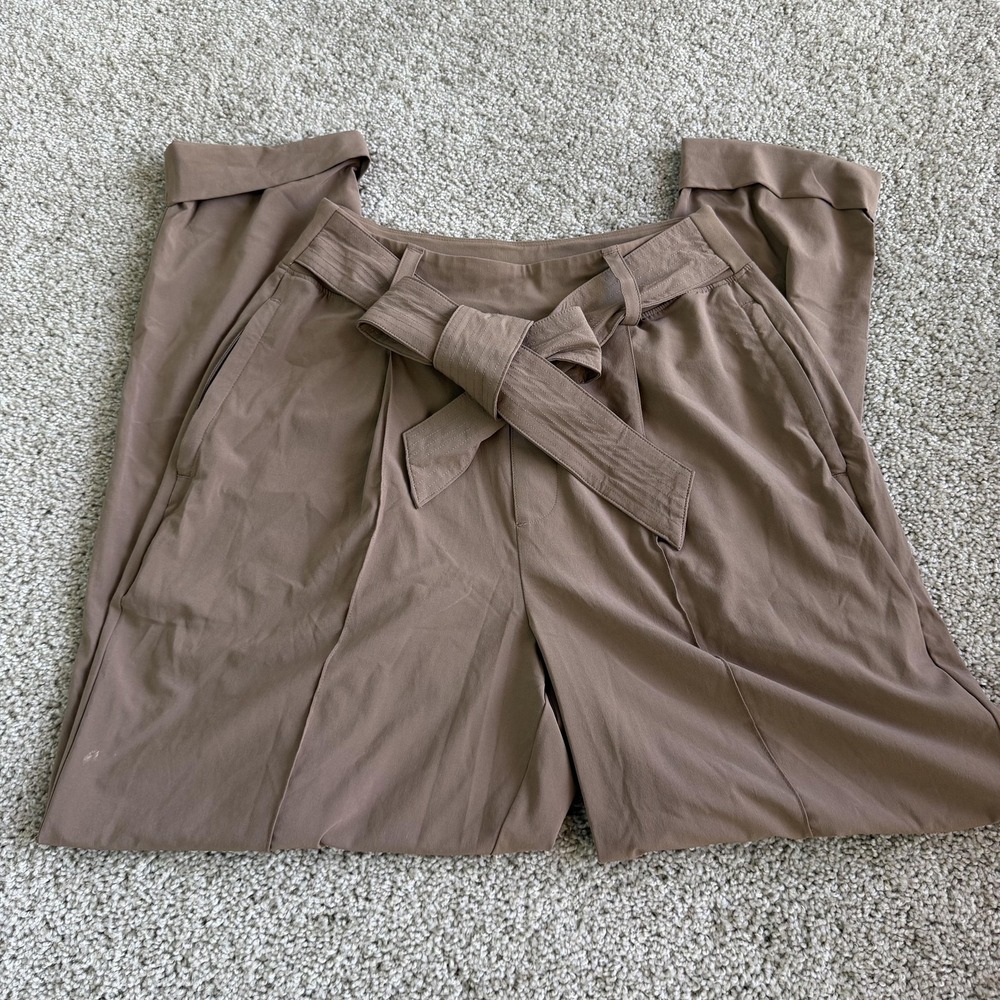 Athleta Cardiff Pant Womens 8 Brown Ankle Tapered Belted Travel Workwear